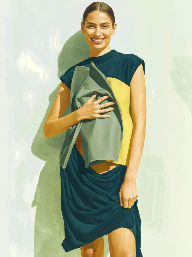 Studio illustrato di top drappeggiato a pannelli astratti